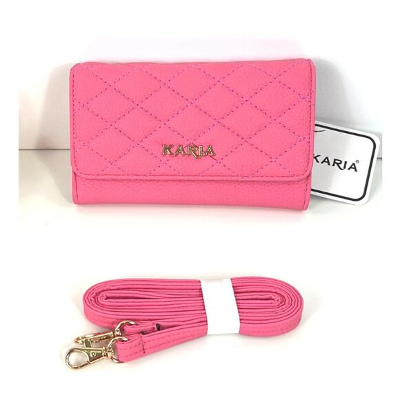 KARIA Women's Cellphone Crossbody Bag Pink Detachable Strap Great for to Her NEW - Picture 2 of 14